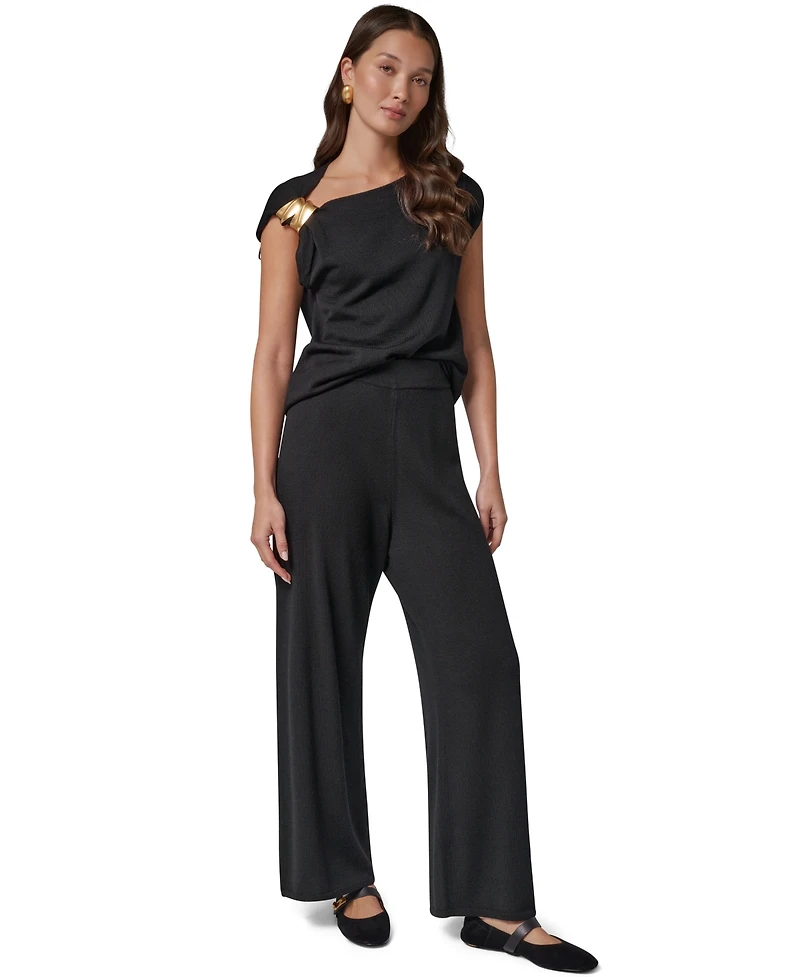 Donna Karan New York Women's Wide-Leg High-Waisted Pull-On Wool Pants