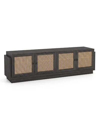 Sugift Farmhouse Tv Stand for TVs with 2 Rattan-Front Cabinets