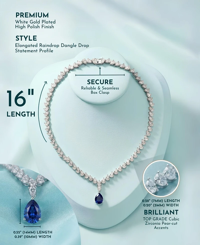 White Gold Plated with Blue and Clear Cubic Zirconia Statement Necklace