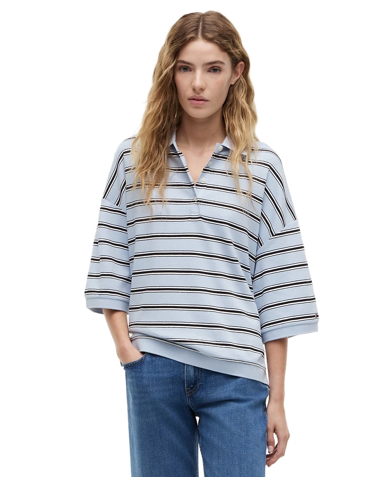 Tommy Hilfiger Women's Multi-Stripe Oversized Polo Shirt