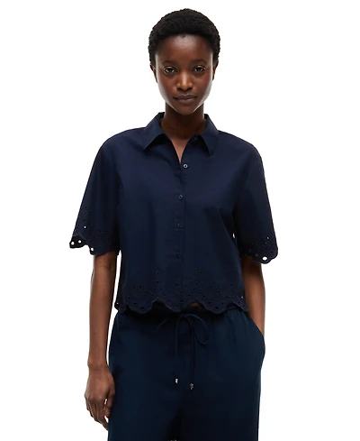 Tommy Hilfiger Women's Broderie Short-Sleeve Cotton Shirt