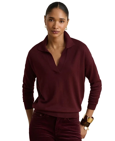 Lauren Ralph Women's Polo V-Neck Long-Sleeve Sweater