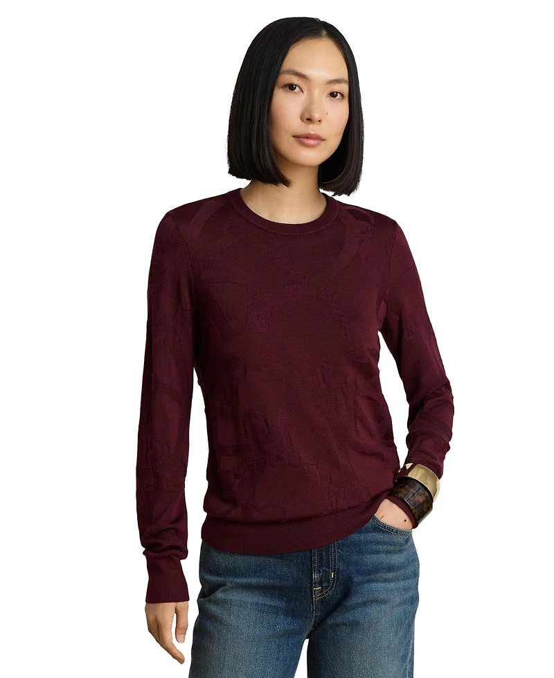 Lauren Ralph Women's Belting-Motif Slim-Fit Cotton-Blend Sweater