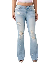True Religion Women's Joey Mid-Rise Flare Big T Flap Jeans