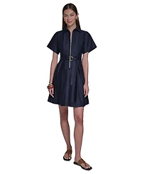 Halston Women's Collared Zip-Front Midi Shirt Dress