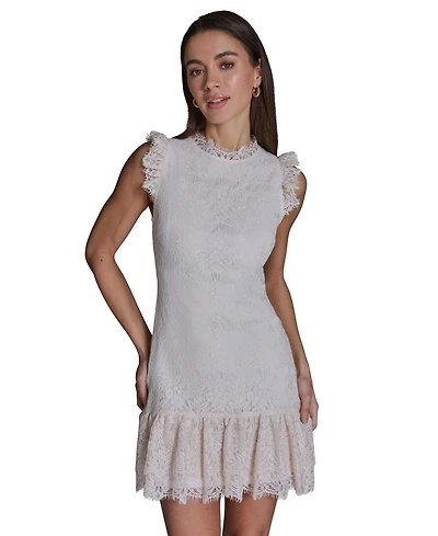 Bcbg Women's Floral Lace Ruffle Hem Shift Dress