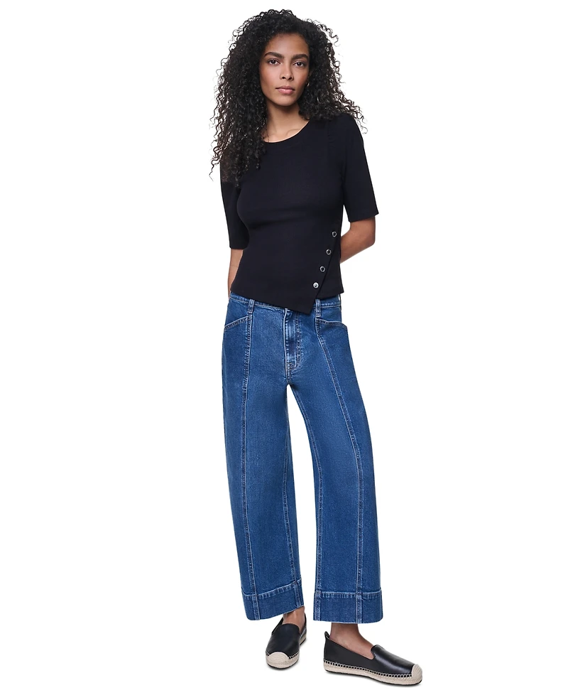 Dkny Jeans Women's Asymmetric Hemline Puff Elbow-Sleeve Top
