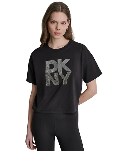 Dkny Sport Women's Ombre Rhinestone Logo Crewneck T-Shirt