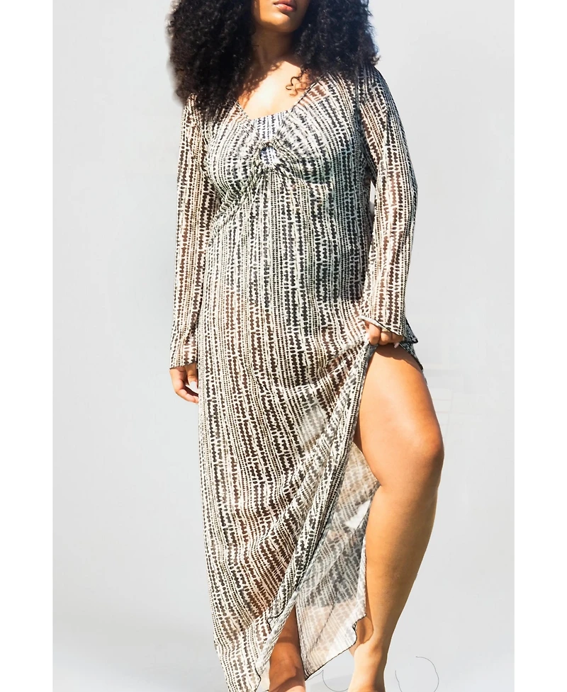 Fashion-szn Curve Plus Sheer Spot-Print Kaftan