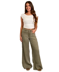 Indigo Rein Juniors' High-Waisted Wide-Leg Studded Jeans