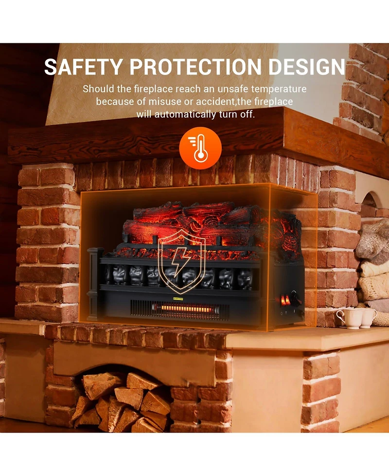 homfan 20" Electric Fireplace Log Insert Heater, 1500W Freestanding Space Heater - Thermostat Knob Control - 5 Flame Brightness Levels