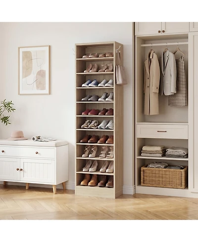 Aheaplus 10-Tiers Tall Shoe Cabinet with Hooks, Entryway Storage Organizer