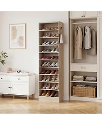 Aheaplus 10-Tiers Tall Shoe Cabinet with Hooks, Entryway Storage Organizer