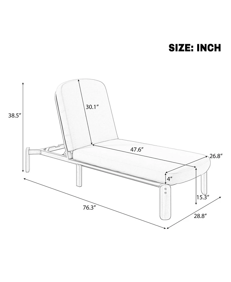 Asagikoiai Acacia Wood Adjustable Outdoor Chaise Lounge with Water-Resistant Cushion