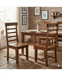 Porter Design Set of 2 Solid Sheesham Wood Ladderback Dining Chairs with Hand-Carved Detailing