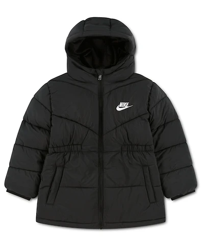Nike Girls' 4-16 Hooded Quilted Cinched-Waist Puffer Jacket
