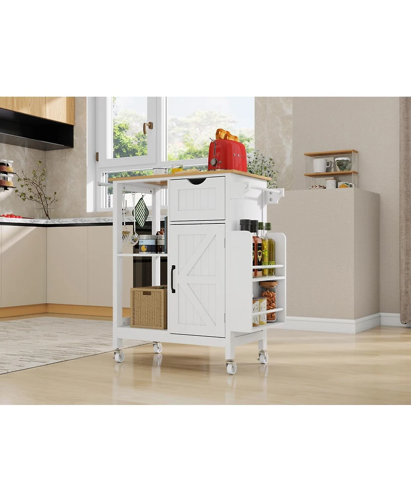 Streamdale Furniture Mobile Kitchen Island Cart with Storage Cabinet, Drawer and Spice Rack