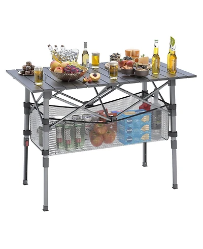Piscifun Portable Camping Table Adjustable Height Aluminum Roll Up Folding Picnic Storage Basket Outdoor
