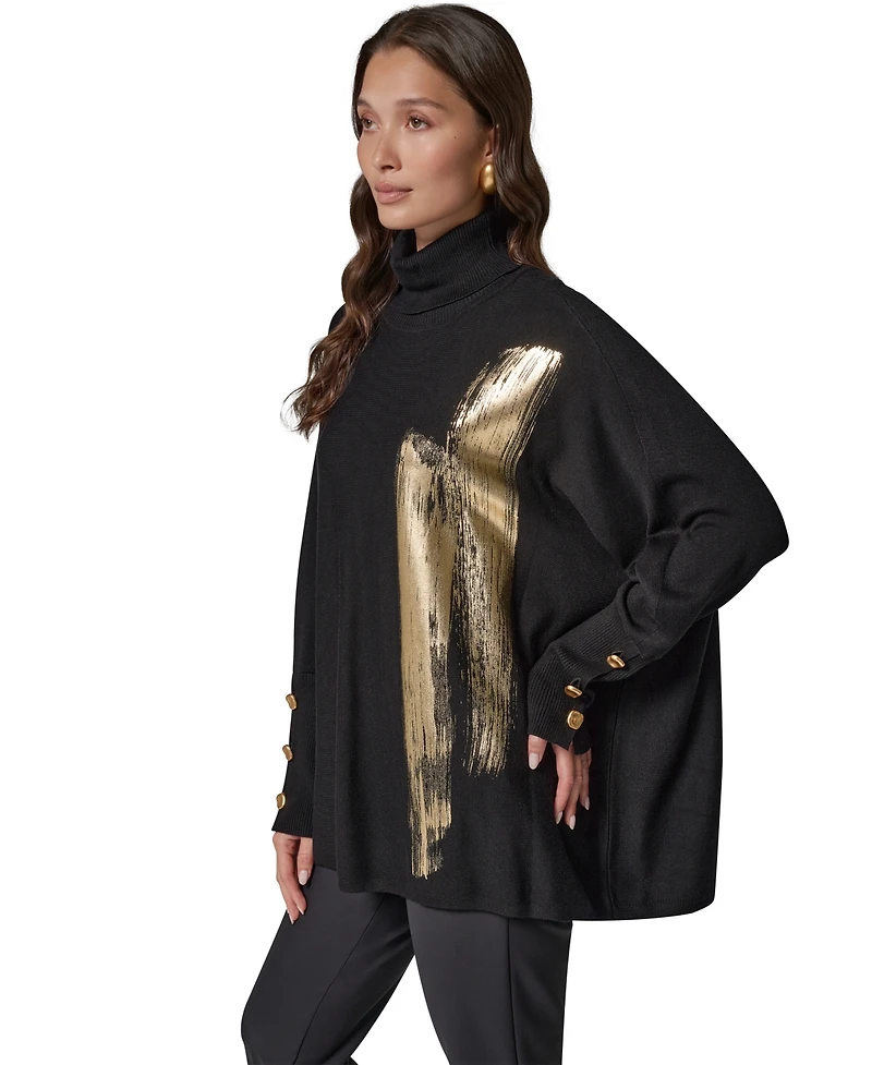 Donna Karan New York Petite Oversized Metallic Paint-Print Turtleneck Sweater