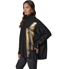 Donna Karan New York Petite Oversized Metallic Paint-Print Turtleneck Sweater