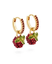 Fable England Orla Raspberry Huggie Earrings in Gold