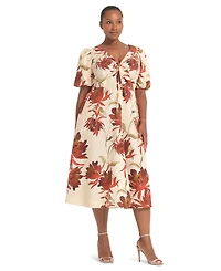 Estelle Plus Adelia Floral-Print Empire-Waist V-Neck Midi Dress