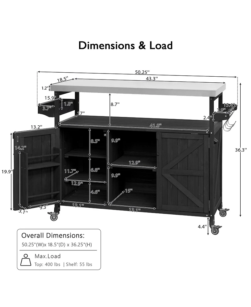 Clihome Rolling Bar Cart and Storage Cabinet