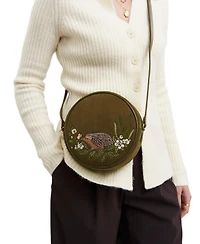 Fable England Chloe Hedgehog Embroidered Faux Suede Circle Bag