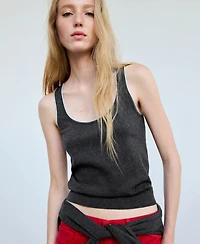 Mango Women's Scoop Neck Contrast Trim Sleeveless Tank Top
