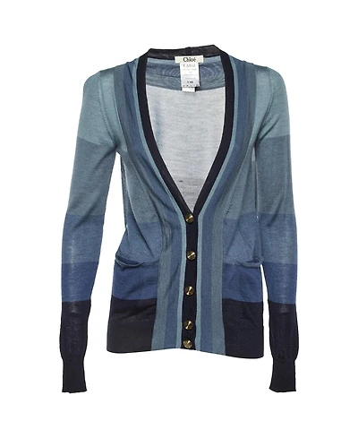 Pre-Owned Chloe Women's Chloe Striped Cashmere and Silk V-Neck Cardigan