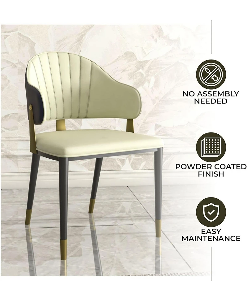 LeisureMod Aria Modern Dining Chair with Metal Legs Armless Upholstered Leather Accent Chair, Contemporary Side Chair for Dining and Kitchen