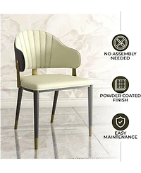 LeisureMod Aria Modern Dining Chair with Metal Legs Armless Upholstered Leather Accent Chair, Contemporary Side Chair for Dining and Kitchen