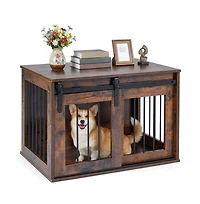 Ruie Dog Crate Furniture 31.5 in Wooden Pet Kennel End Table with Sliding Barn Door