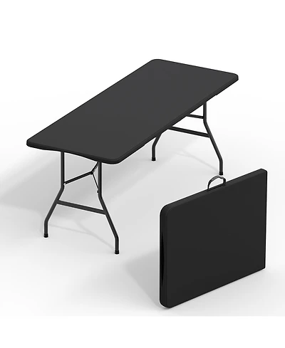 GarveeLife 6 Ft Fold-in-Half Picnic Table with Carry Handle, Folding Portable Dining Table, Indoor/Outdoor, 350 Lbs Capacity for Bbq, Camping, Party
