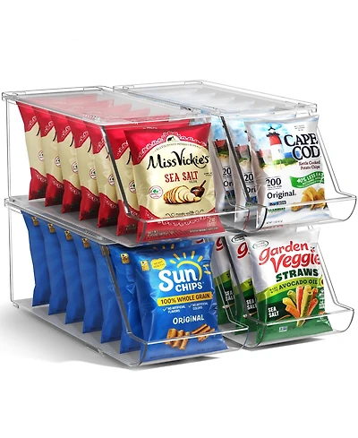 Sorbus 4 Pack Clear Stackable Open Front Snack Organizer Bins