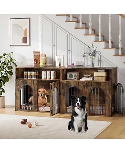 gaomon 78.7" Double Dog Crate Furniture, Dog Kennel with Storage | Wooden Dog Crate Tv Stand, Large Dog Kennel Furniture for 2 Medium/Large Dogs