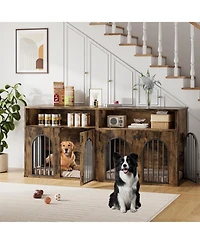 gaomon 78.7" Double Dog Crate Furniture, Dog Kennel with Storage | Wooden Dog Crate Tv Stand, Large Dog Kennel Furniture for 2 Medium/Large Dogs