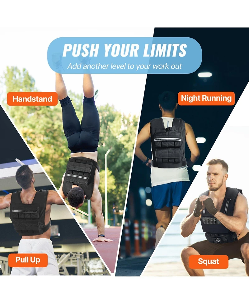 Sugift 35 Lb Adjustable Weighted Vest with 16 Removable Iron Weights and Reflective Stripes