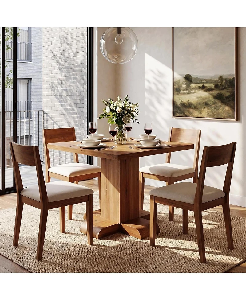Tribesigns Solid Wood Square Dining Table, 31.5'' Rustic Farmhouse