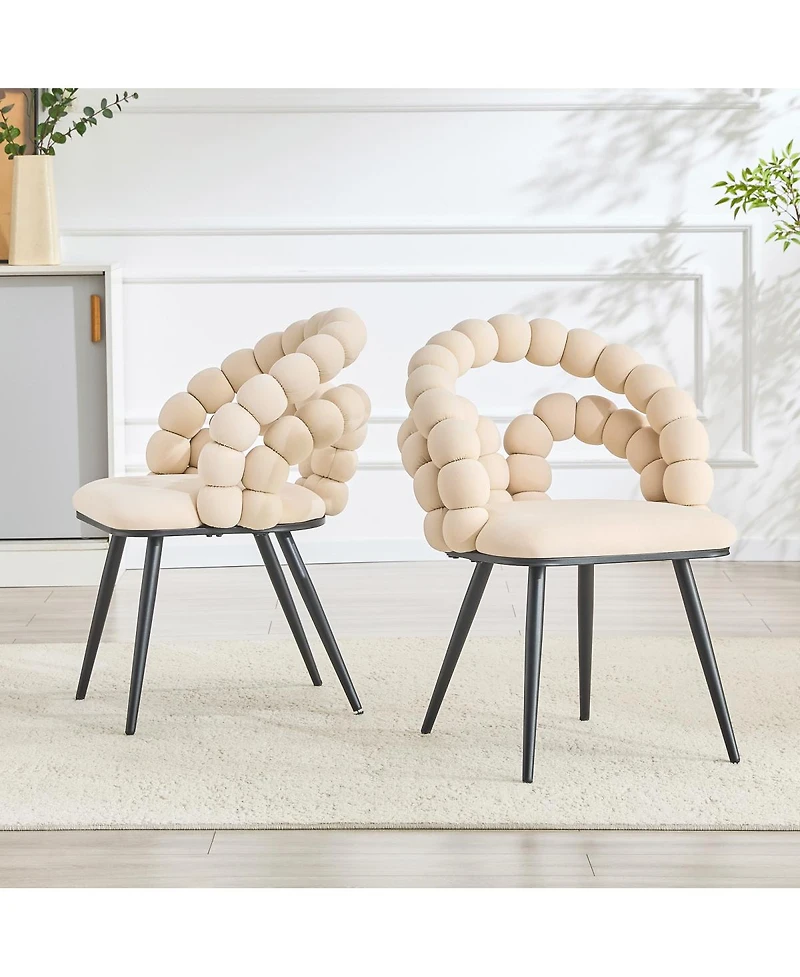 Streamdale Furniture Set of 2 Velvet Bubble Dining Chairs with Legs