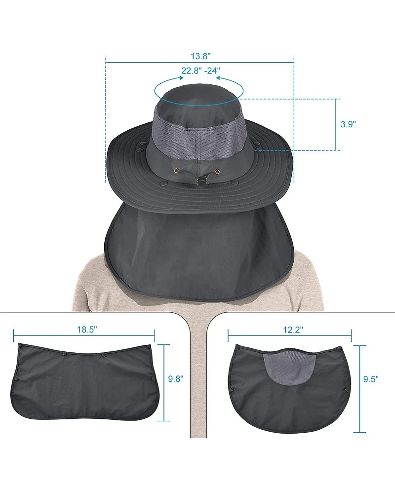 Piscifun Mens Outdoor Sun Hat Wide Brim Upf 50+ Face Neck Flap Fishing Hiking Gardening
