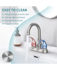 Phying 4 Inch Centerset Bathroom Faucet Crescent Moon Style 2-Handle Brushed Nickel Vanity Sink Faucet