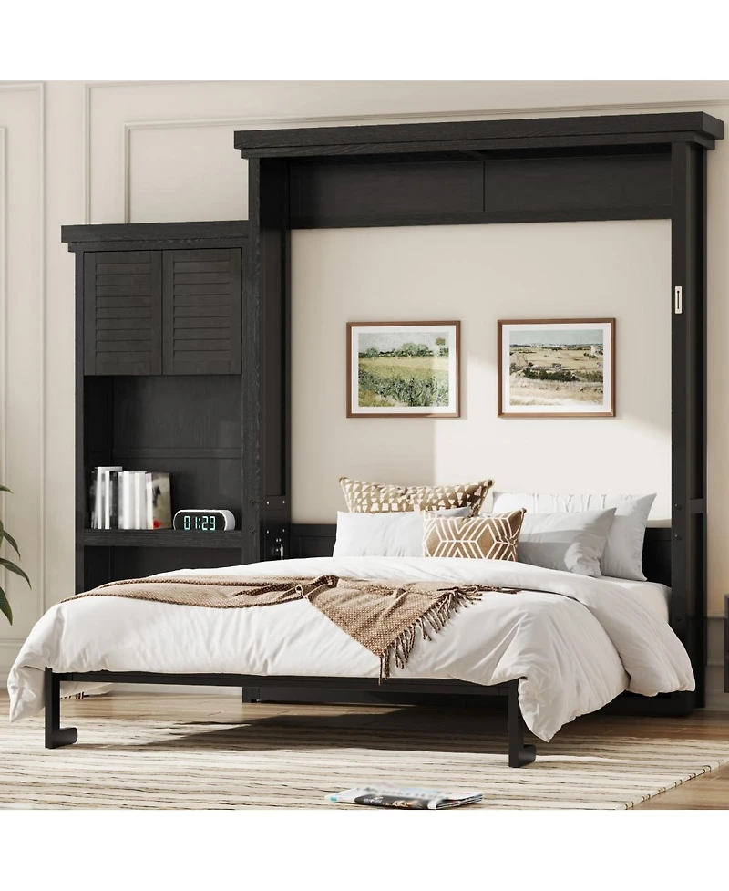 Streamdale Furniture Queen Size Murphy Bed with Shelves and Louvered Style