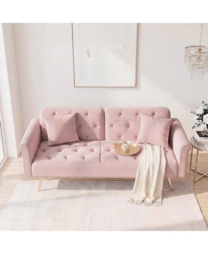 Streamdale Furniture Velvet Convertible Sofa Bed with Gold Metal Legs