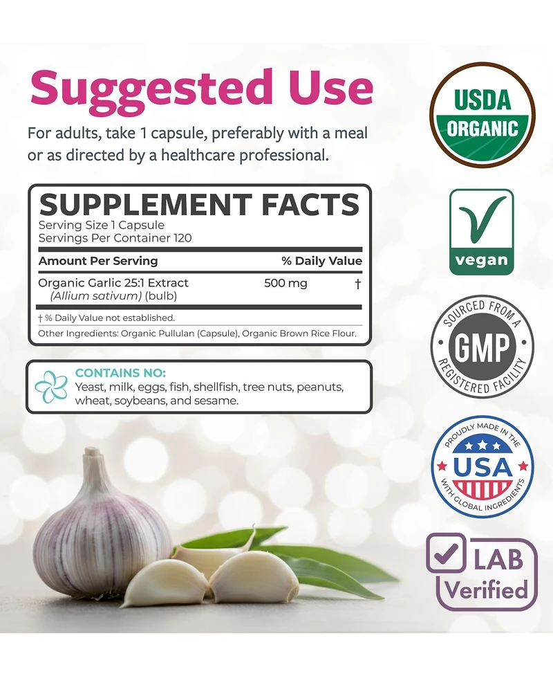 Pure Co Garlic Extract Capsules, 25:1 Garlic Extract, 12,500 Milligram Herbal Equivalent, 120 Capsules