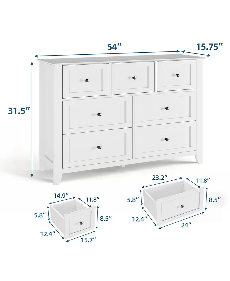 homfan 2 Set of 7 Drawers Dresser for Bedroom, 54" Modern 7 Chest of Drawer Dresser, Storage Organizer with Drawers for Living Room, Hallway