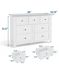 homfan 2 Set of 7 Drawers Dresser for Bedroom, 54" Modern 7 Chest of Drawer Dresser, Storage Organizer with Drawers for Living Room, Hallway