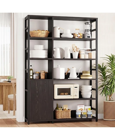 homfan 5 Tier Bookshelf with Doors, 71.1" Industrial Standing Shelf Metal Frame, Bookcase Adjustable and Rails for Living Room, Office