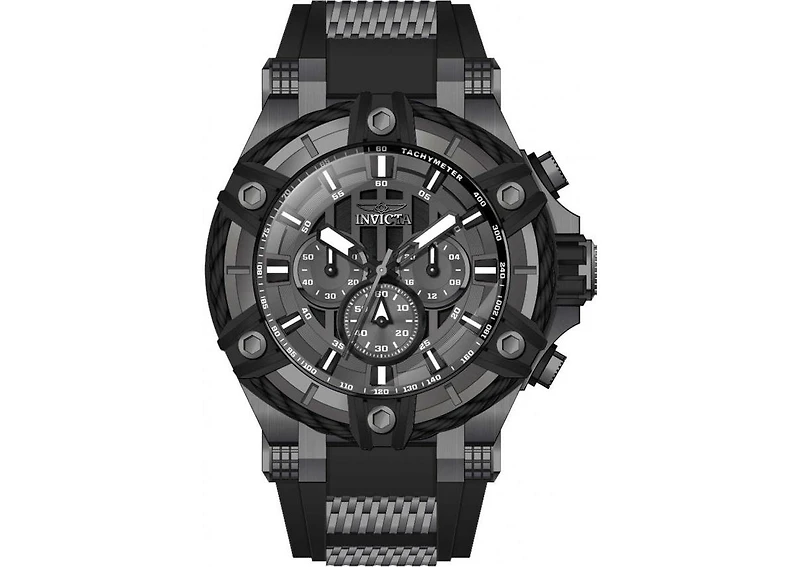 Invicta Bolt 35550 Men's 52mm Quartz Watch - Gunmetal Dial, Gunmetal and Black Steel and Silicone Strap