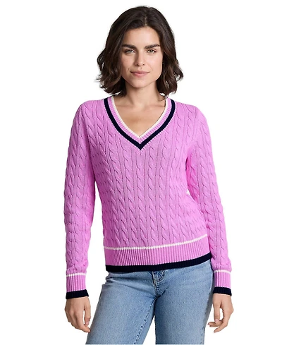 Lands' End Women's Drifter Cable V-neck Sweater